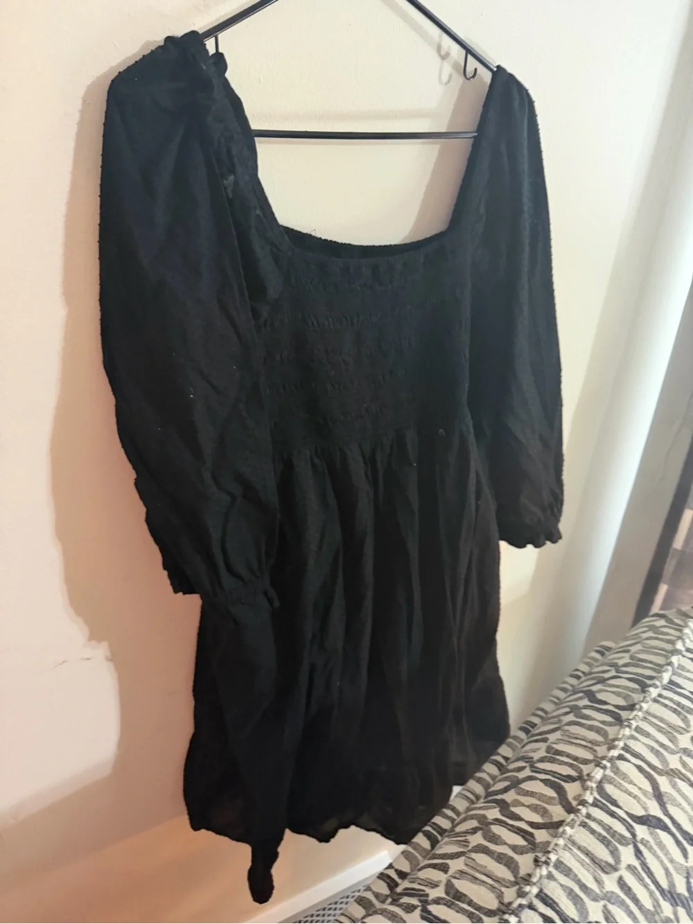 J. Crew Size XXL Black Square-Neck Long Sleeve Smocked Mini Dress